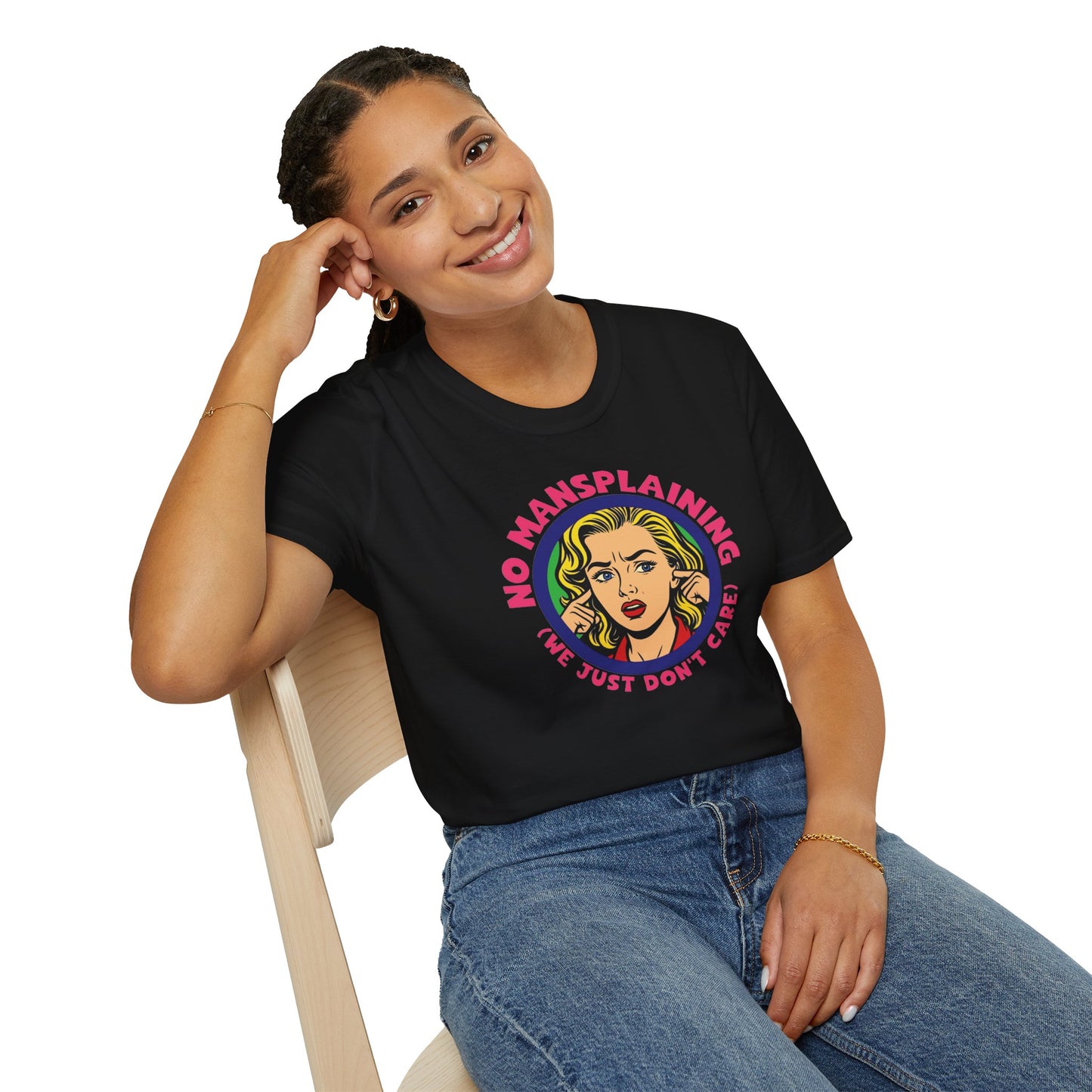 No Mansplaining Feminist Retro/Pop Unisex Softstyle T-Shirt