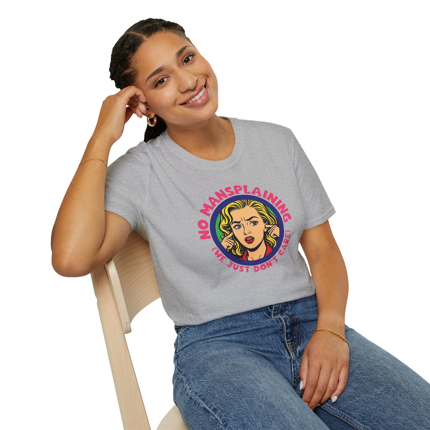 No Mansplaining Feminist Retro/Pop Unisex Softstyle T-Shirt