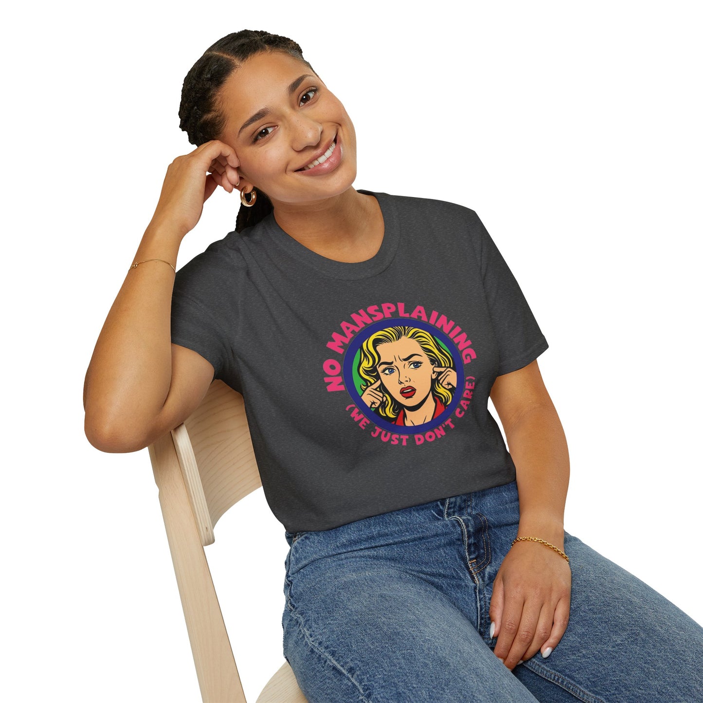 No Mansplaining Feminist Retro/Pop Unisex Softstyle T-Shirt