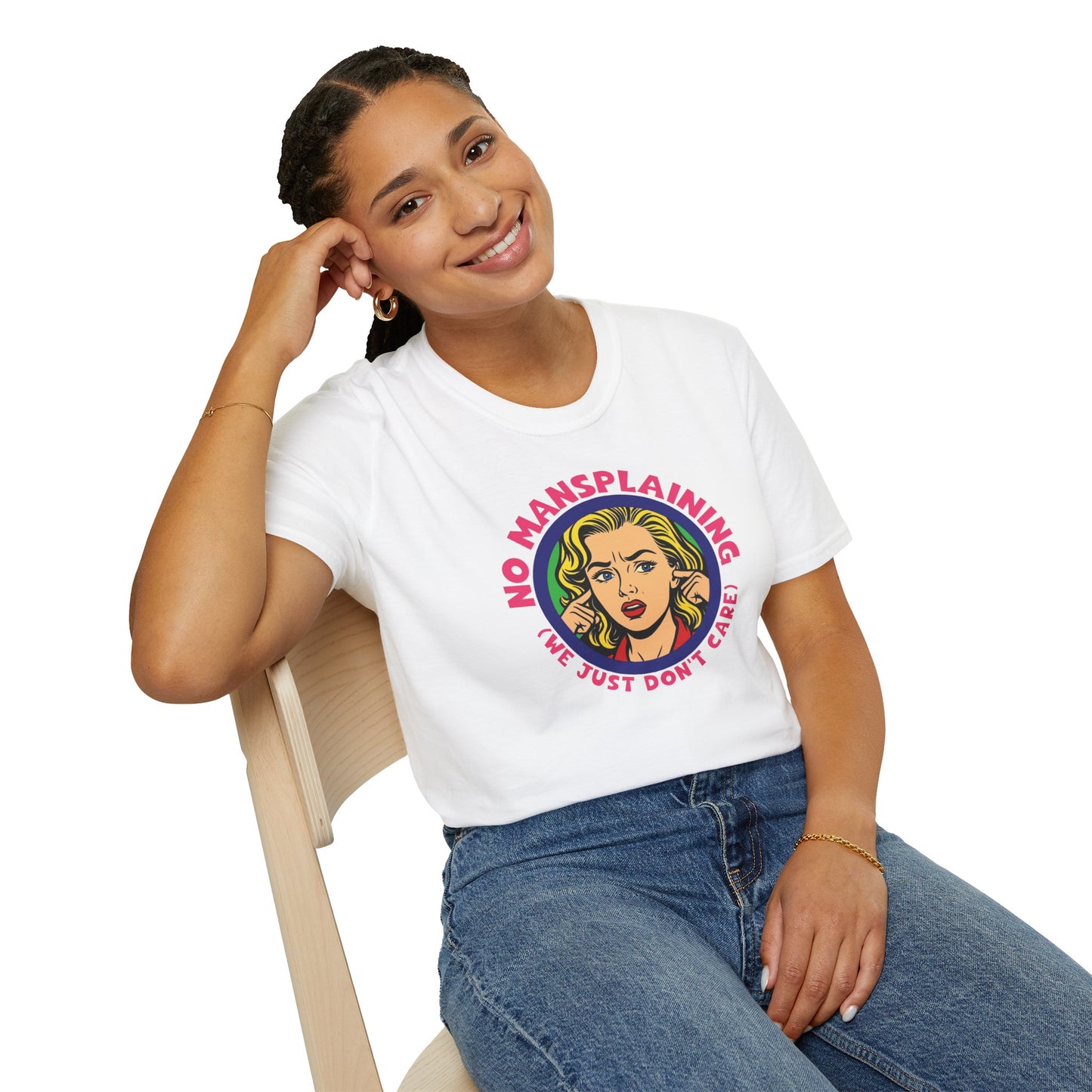 No Mansplaining Feminist Retro/Pop Unisex Softstyle T-Shirt