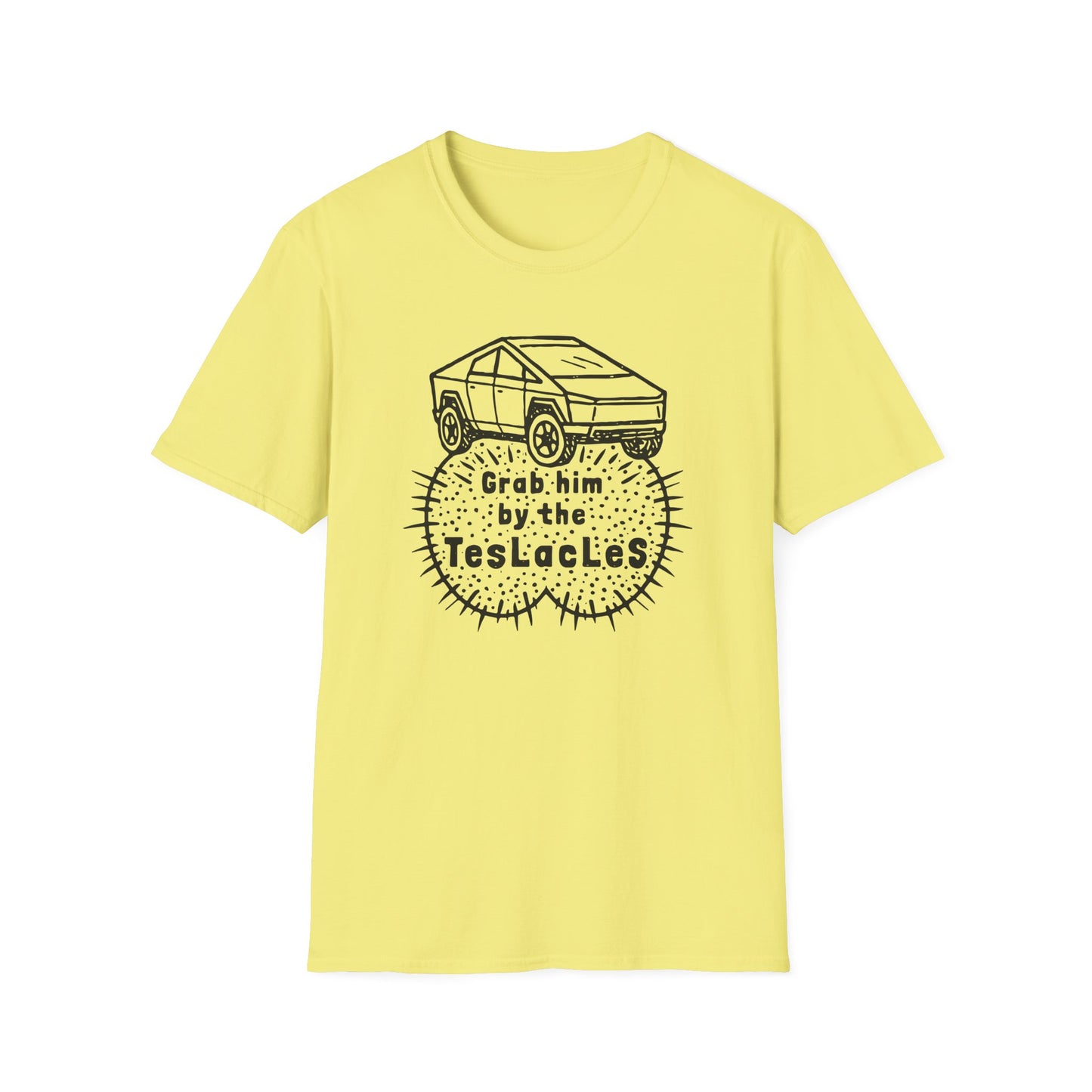Grab him by the TESLAcles / Misogyny and Oligarchy : Unisex Softstyle T-shirt