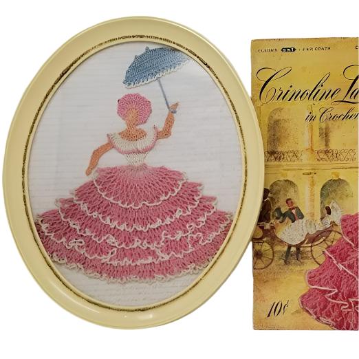 Vintage 1950's era Vintage Crocheted Crinoline Lady with Original Instructions - Curio Memento