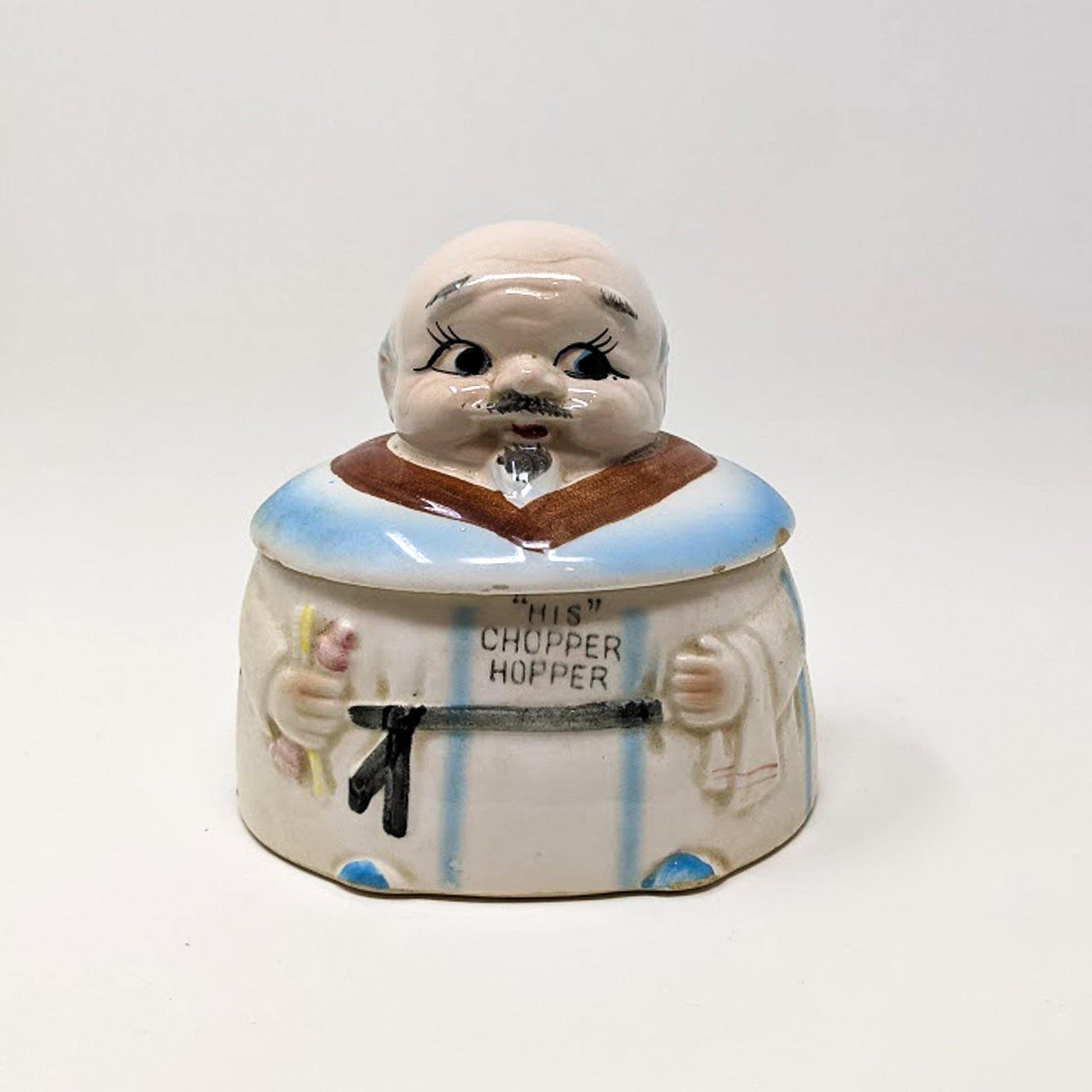 1970's era "His Chopper Hopper" Vintage Ceramic Denture Container - Curio Memento