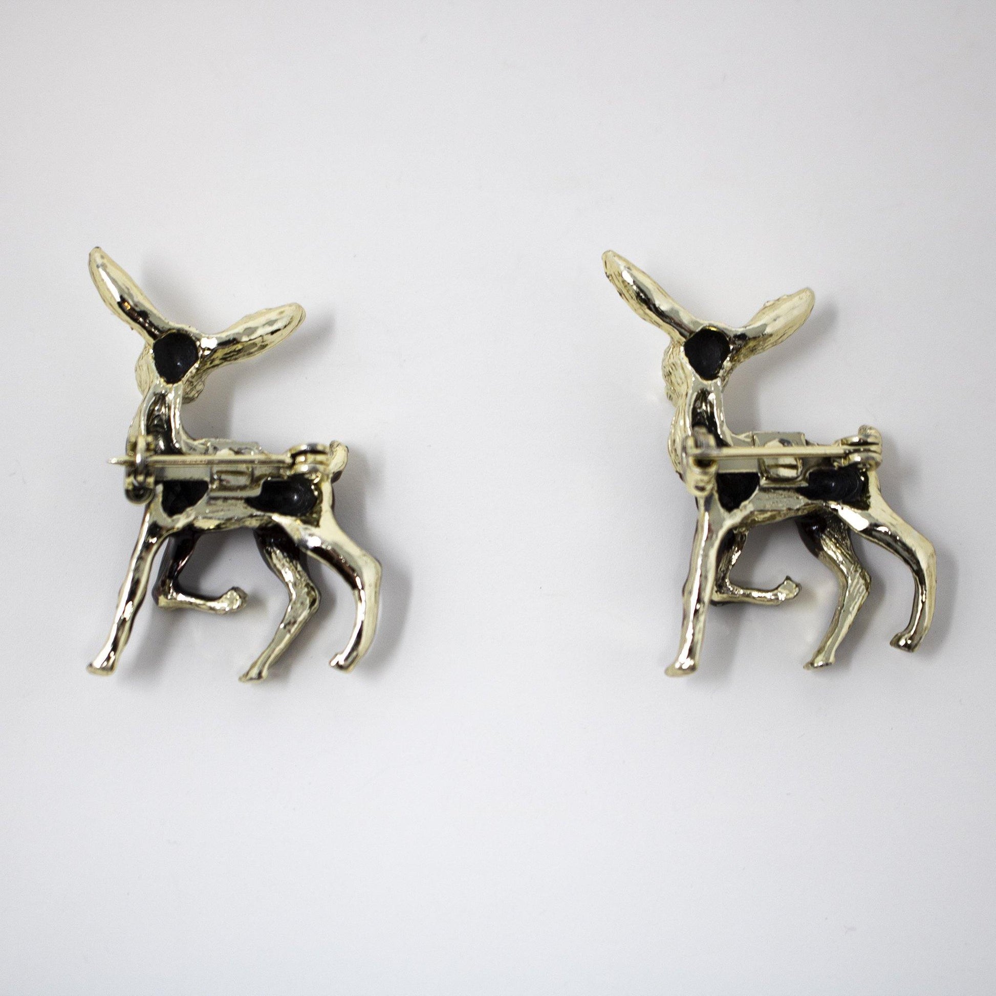 Set of Two Vintage 1960's era Gold Deer Brooches - Curio Memento