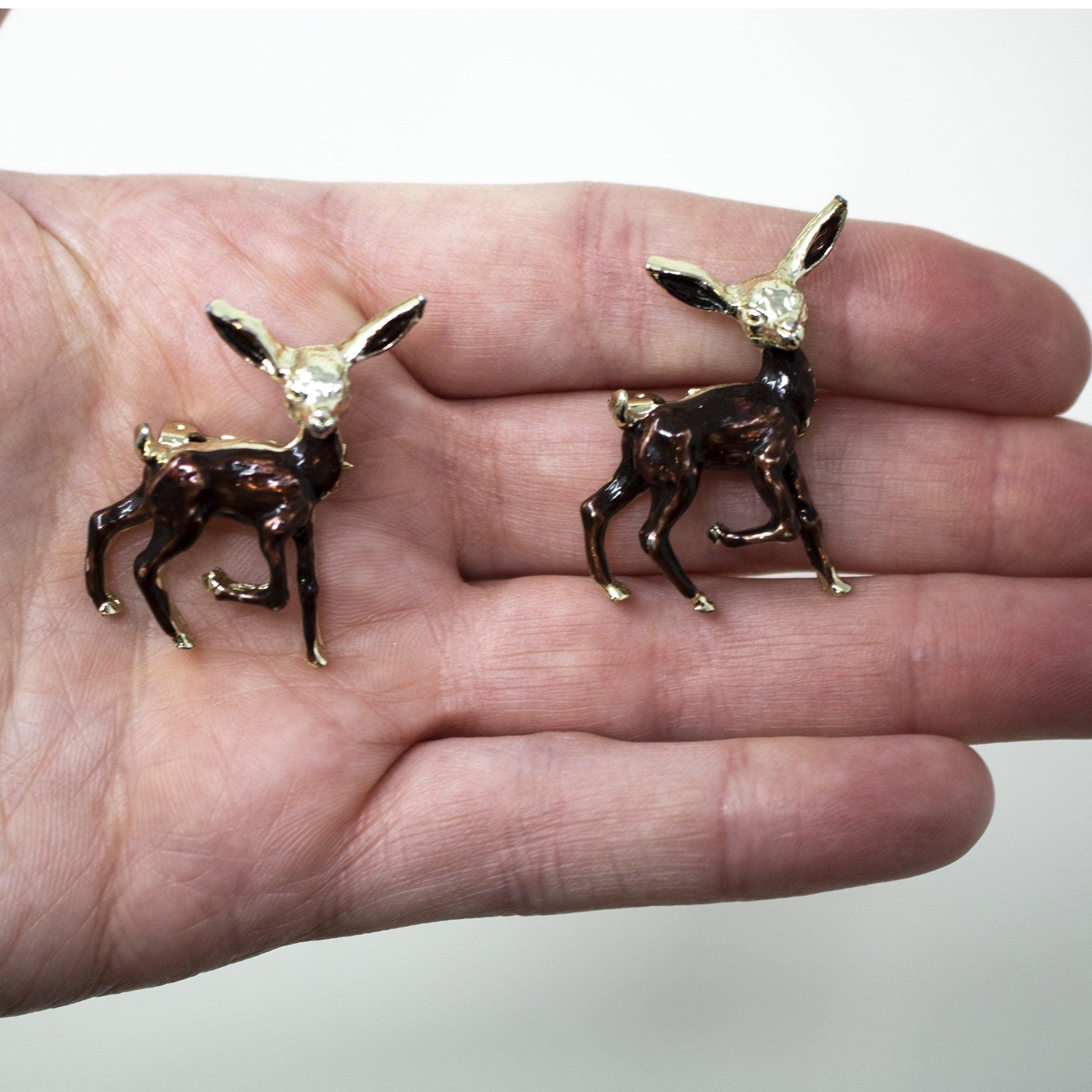 Set of Two Vintage 1960's era Gold Deer Brooches - Curio Memento