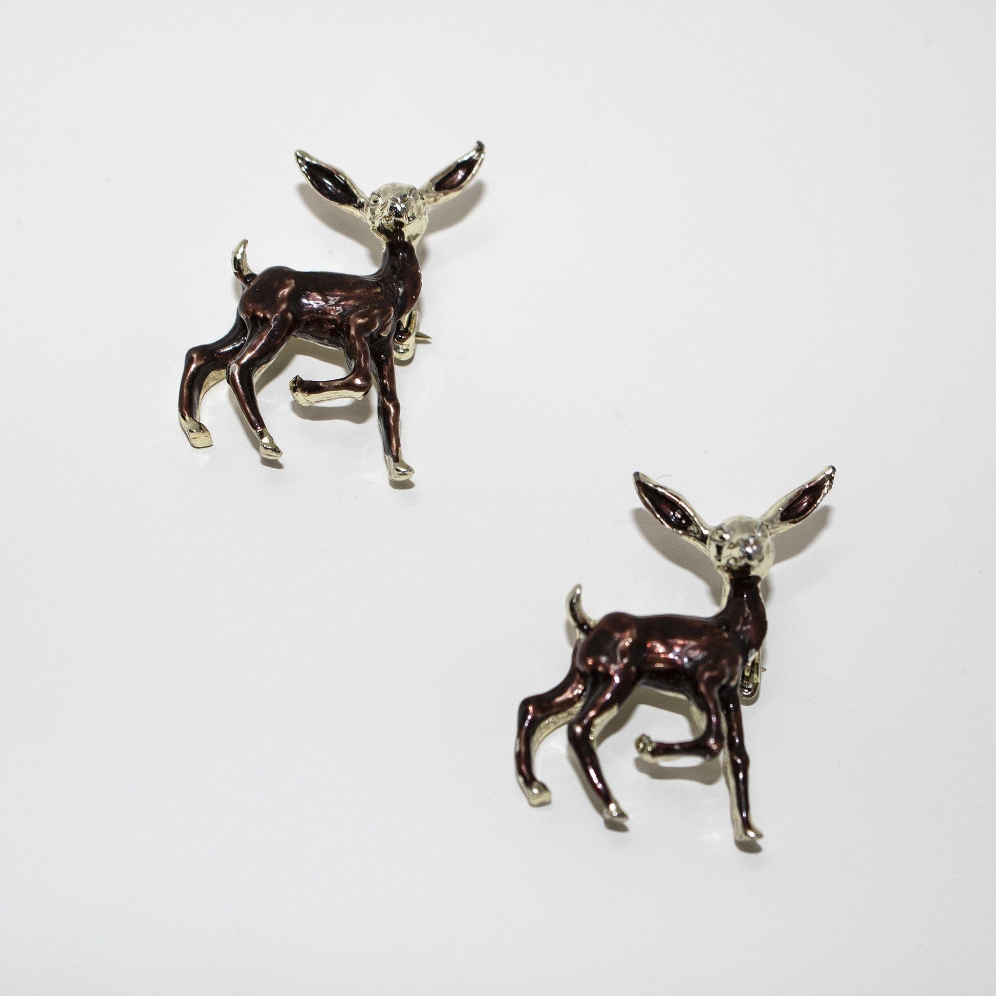 Set of Two Vintage 1960's era Gold Deer Brooches - Curio Memento