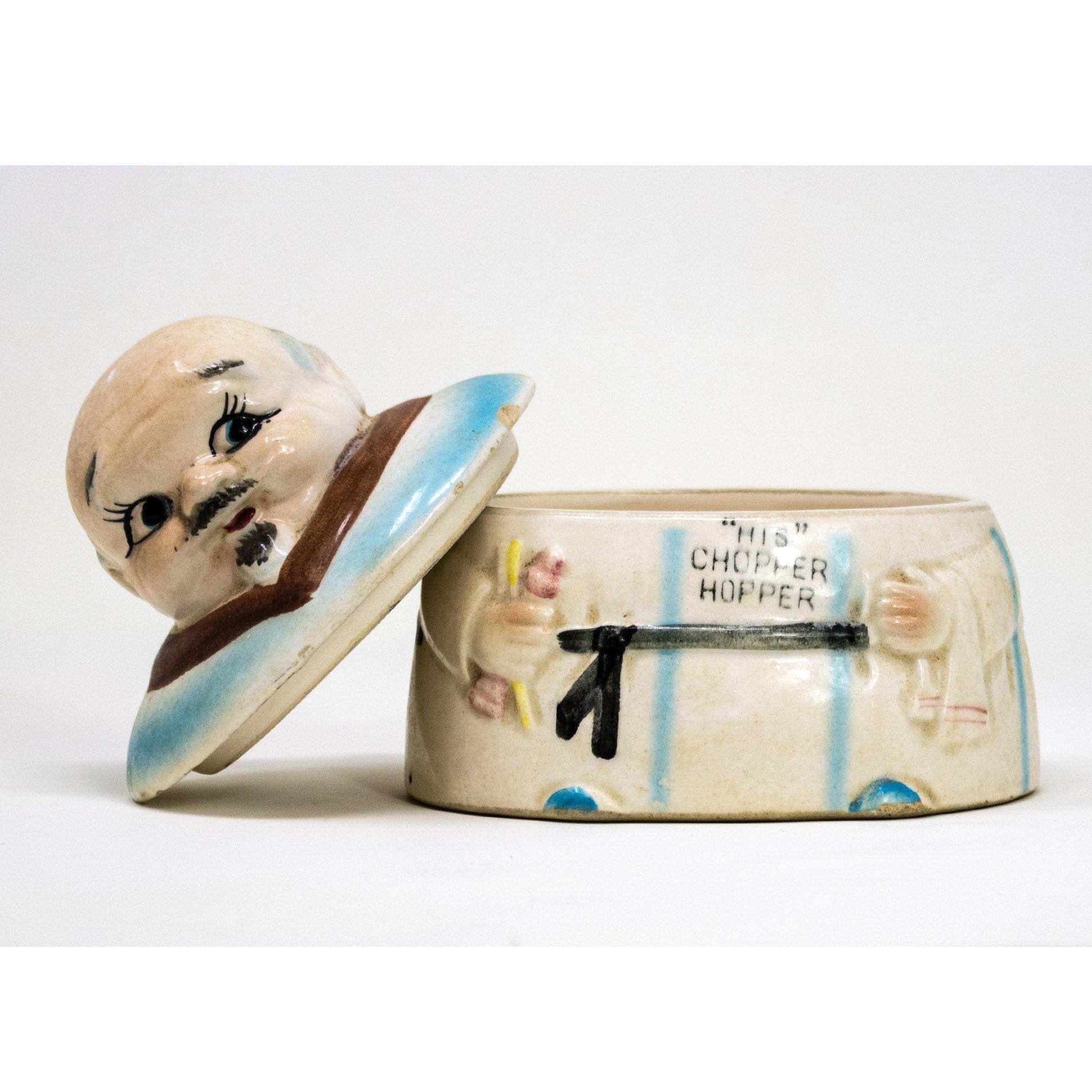 1970's era "His Chopper Hopper" Vintage Ceramic Denture Container - Curio Memento