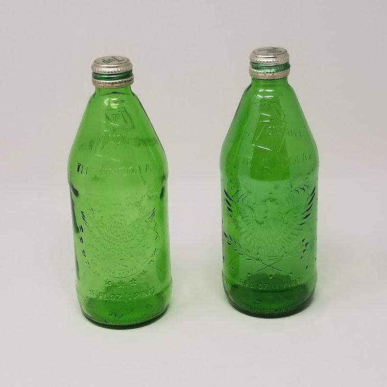 Vintage Bicentenial Green 7up Bottles - Curio Memento