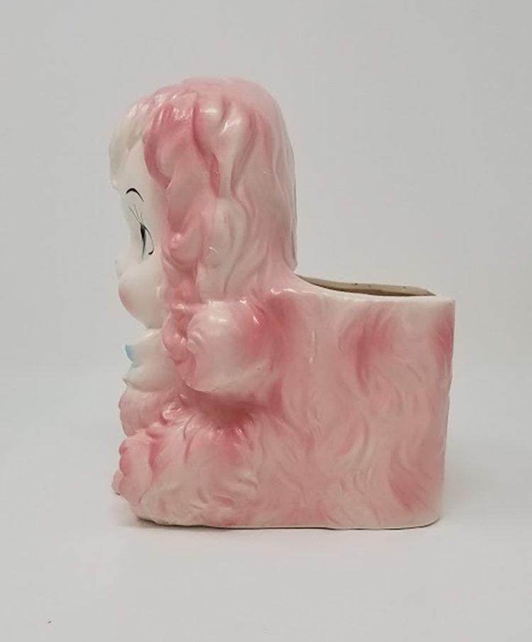 Vintage Cotton Candy Puppy Planter with Baby Blue Bow - Curio Memento