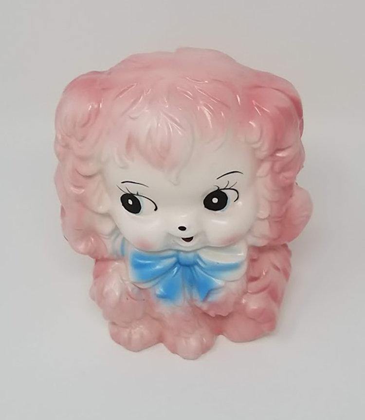 Vintage Cotton Candy Puppy Planter with Baby Blue Bow - Curio Memento
