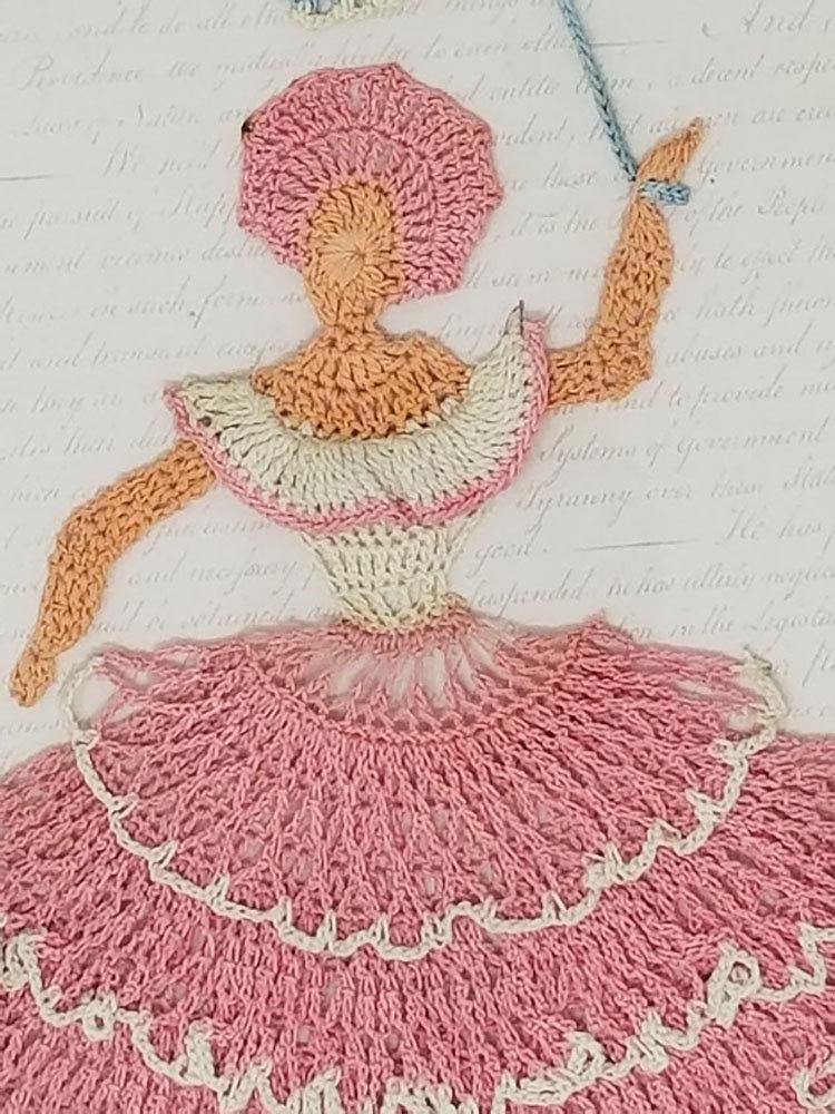 Vintage 1950's era Vintage Crocheted Crinoline Lady with Original Instructions - Curio Memento