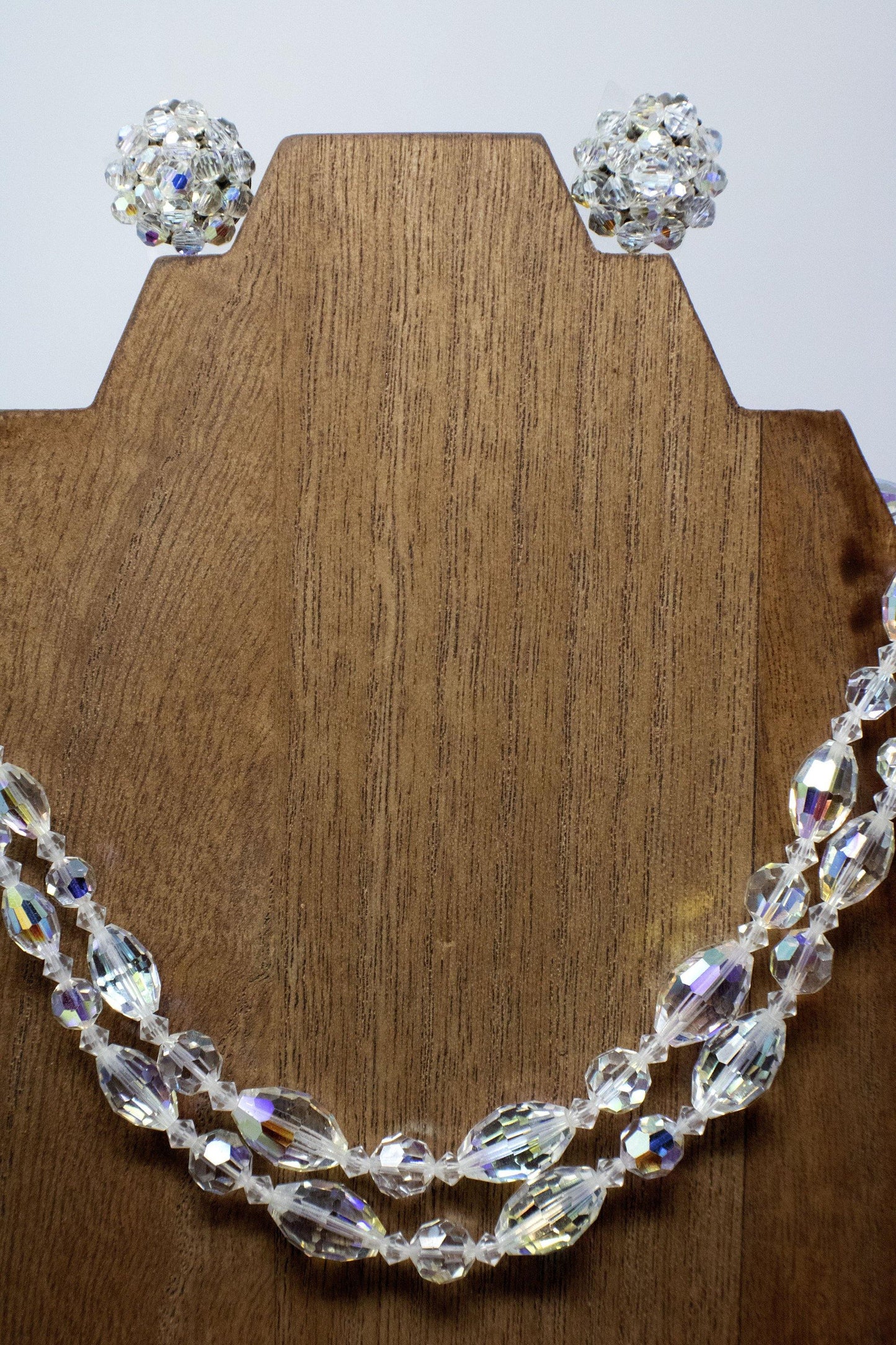 Parure - Beautiful Vintage Double Strand Aurora Borealis Crystal Necklace with Matching Earrings - Curio Memento