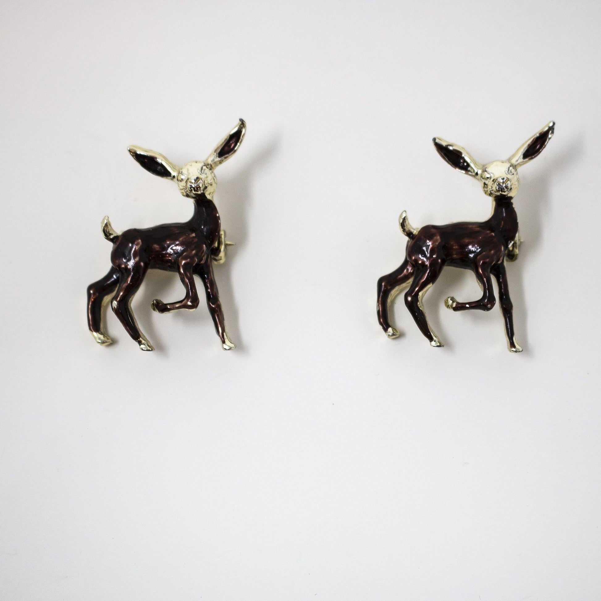 Set of Two Vintage 1960's era Gold Deer Brooches - Curio Memento