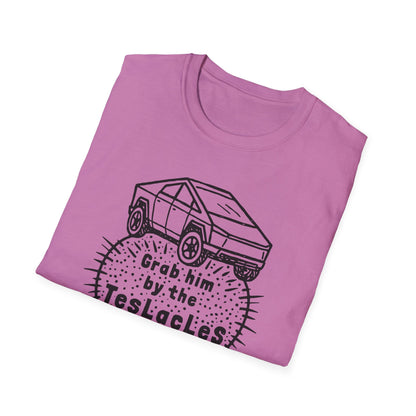 Grab him by the TESLAcles / Misogyny and Oligarchy : Unisex Softstyle T-shirt