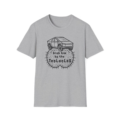 Grab him by the TESLAcles / Misogyny and Oligarchy : Unisex Softstyle T-shirt