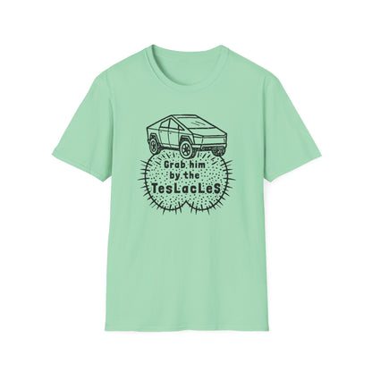 Grab him by the TESLAcles / Misogyny and Oligarchy : Unisex Softstyle T-shirt