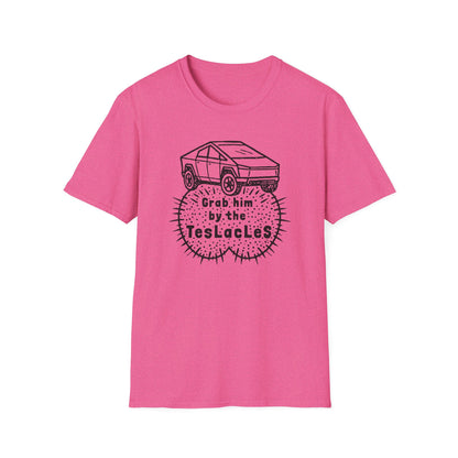 Grab him by the TESLAcles / Misogyny and Oligarchy : Unisex Softstyle T-shirt