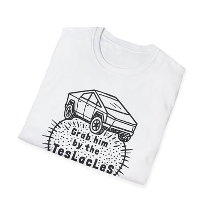 Grab him by the TESLAcles / Misogyny and Oligarchy : Unisex Softstyle T-shirt