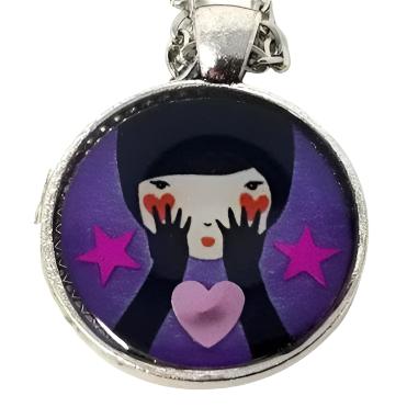 Hearts and stars peek-a-boo pendant with chain - Curio Memento