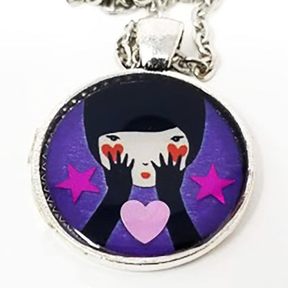 Hearts and stars peek-a-boo pendant with chain - Curio Memento