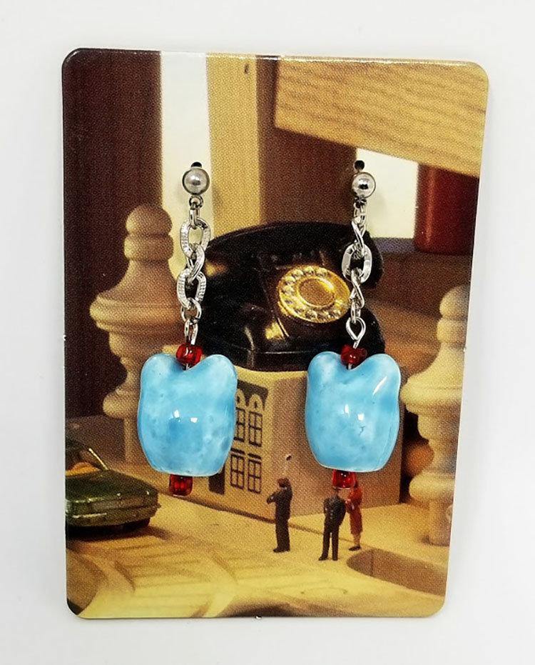 Sweet ceramic mouse earrings with red Czech glass bead accents - Curio Memento