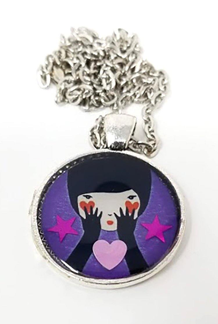 Hearts and stars peek-a-boo pendant with chain - Curio Memento