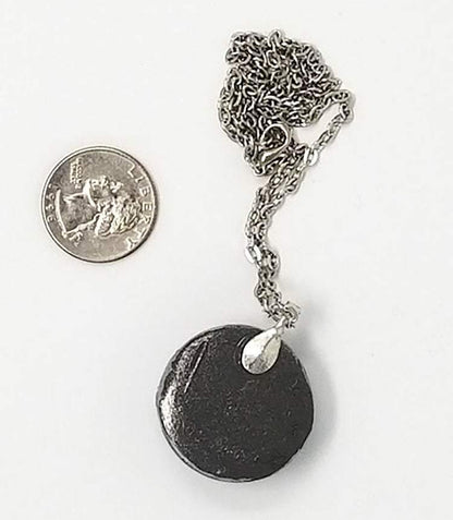 Round gray clay pendant filled with real candy sprinkles, metal leaf and tiny seashell immersed in resin - Includes chain - Curio Memento