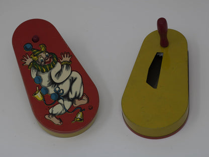 Set of 5 Vintage Circus Themed Litho Tin Metal Noisemakers - Curio Memento