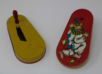 Set of 5 Vintage Circus Themed Litho Tin Metal Noisemakers - Curio Memento