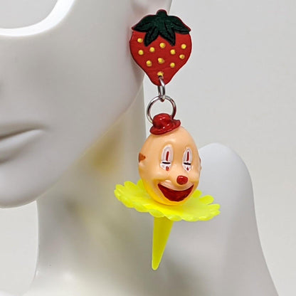 Kitschy Strawberry & Clown Cupcake Topper Dangles - Curio Memento