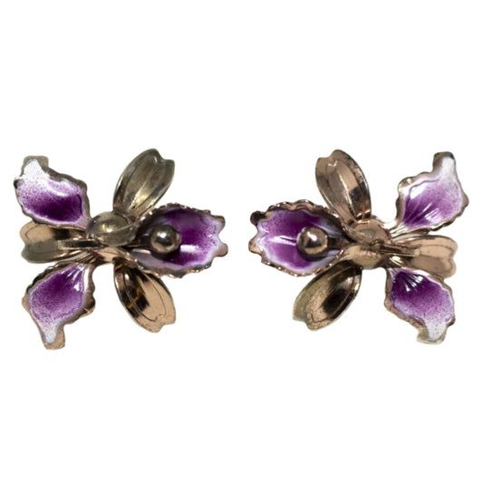 Beautiful Vintage 1960's era Purple Iris Screw Back Earrings - Curio Memento