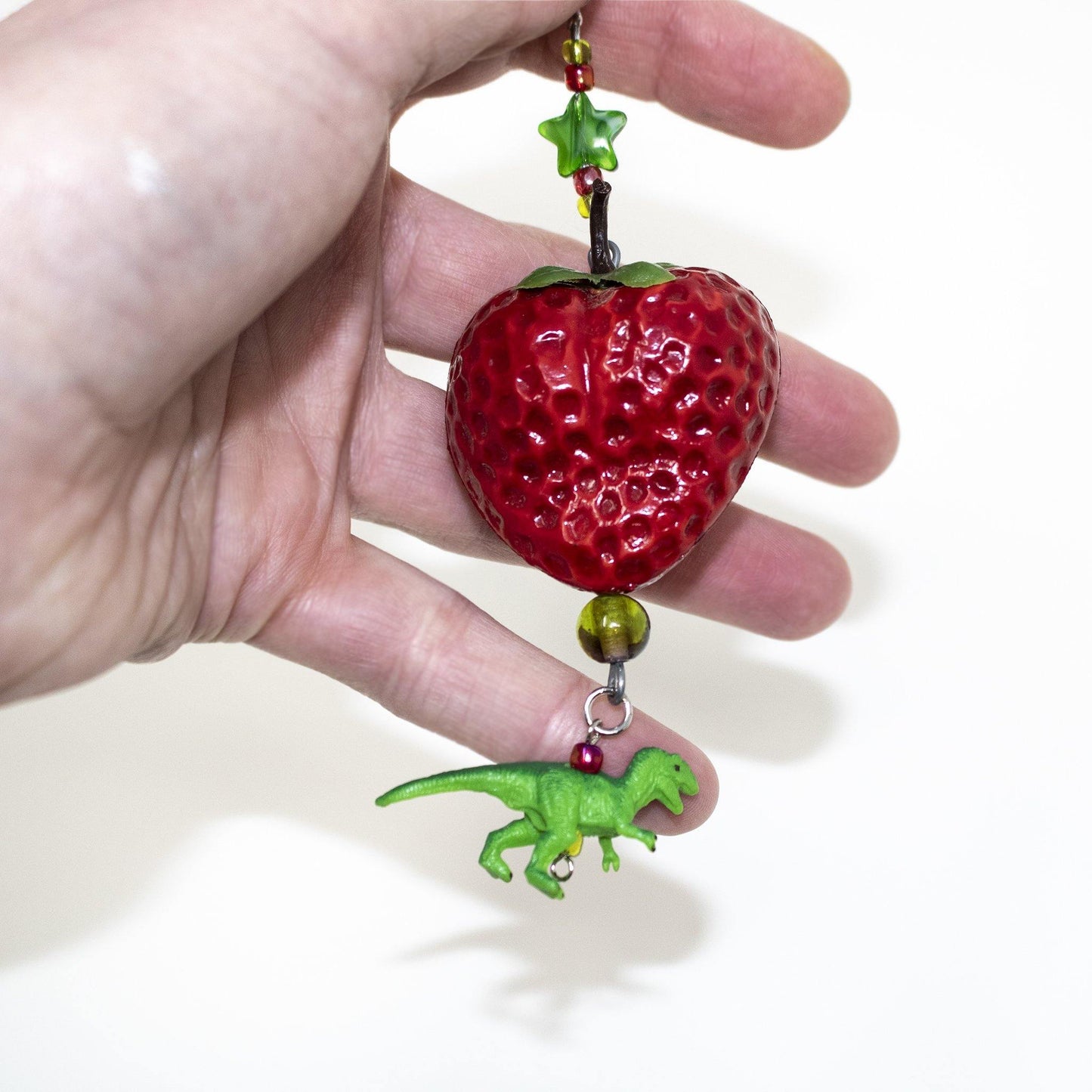 Kitschy Strawberry T-Rex Dinosaur Swag Earrings OOAK - Curio Memento